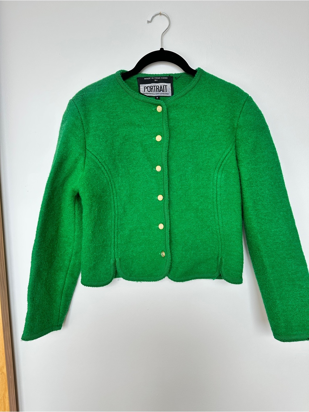 Emerald Green Scalloped Hem Button Cardigan Pure Wool